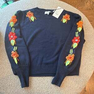 Something Navy Embroidered Floral Crewneck Sweater